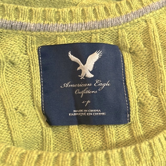 AMERICAN EAGLE OUTFITTERS Sweater Scoop Neck Cable Knit Light Green-Small - Picture 4 of 5